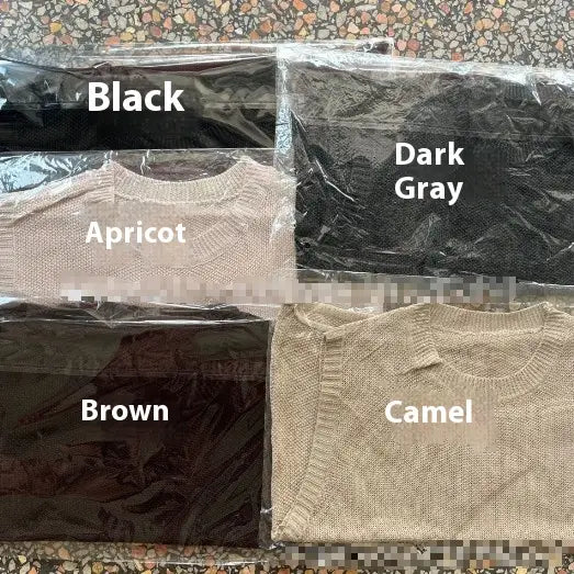 Gilet en maille tricotée couleur abricot, avec encolure et poignets côtelés, fabriqué dans un matériau de pull unicolore, pour un usage de robe superposée.