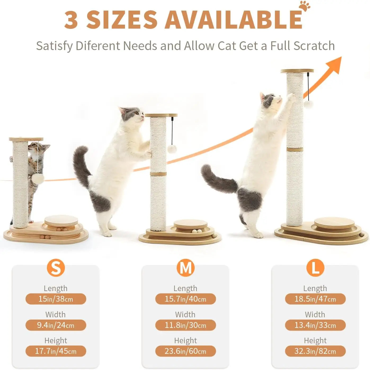 Rascador para Gatos con Juguete de Pista de 3 Niveles y Poste de Sisal