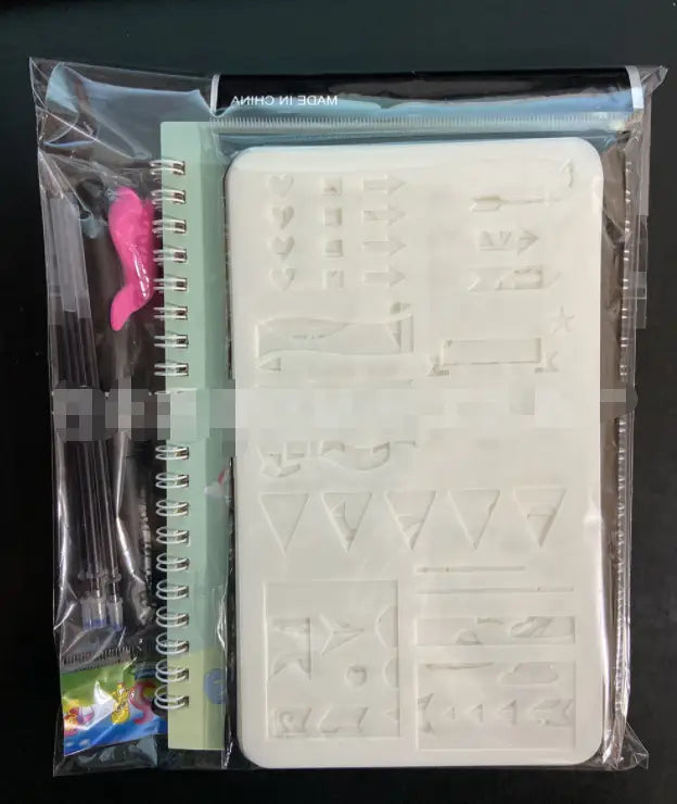 white plastic stamping kit with embossed geometric and symbol designs in sank magic practice copybook set for kids preschoolers