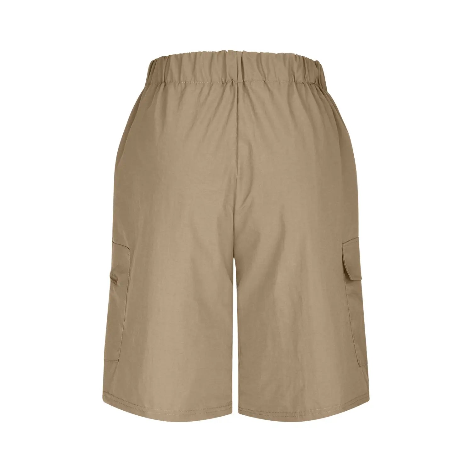 Short cargo athlétique pour hommes à jambe droite couleur beige, avec une ceinture élastique et des poches latérales à fermeture éclair pour un rangement sécurisé