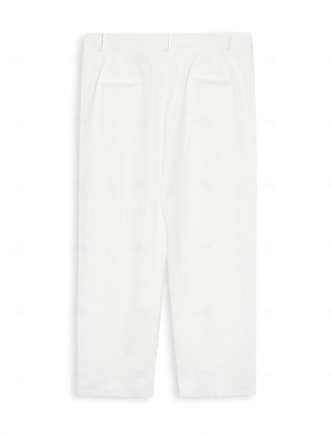 Men’s slim fit waffle knit straight leg business trousers in white featuring a clean minimalist design with subtle pleats at the waistband.
