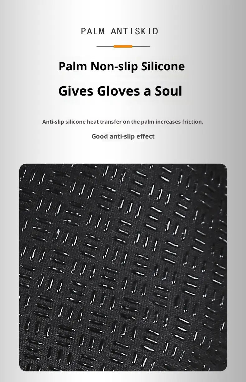 black palm antiskid non-slip silicone grip with textured diamond-patterned surface on windproof touchscreen cycling gloves for thermal outdoor sports