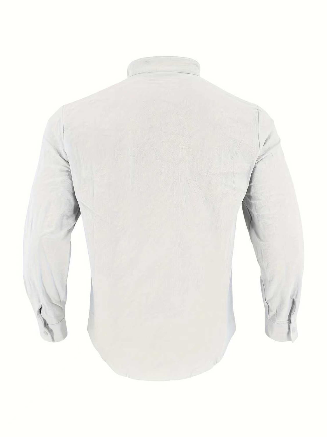 Ein weißes Herren-Cotton-Leinenhemd mit Kordelzug in klarer Optik, mit langen Ärmeln, klassischem Kragen und sauber gefalteten Bündchen.