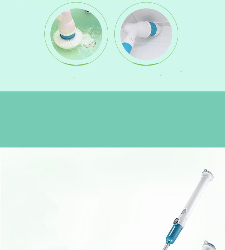 White and blue electric spin scrubber with soft bristles designed for cleaning vehicle surfaces and kitchen and bath areas.