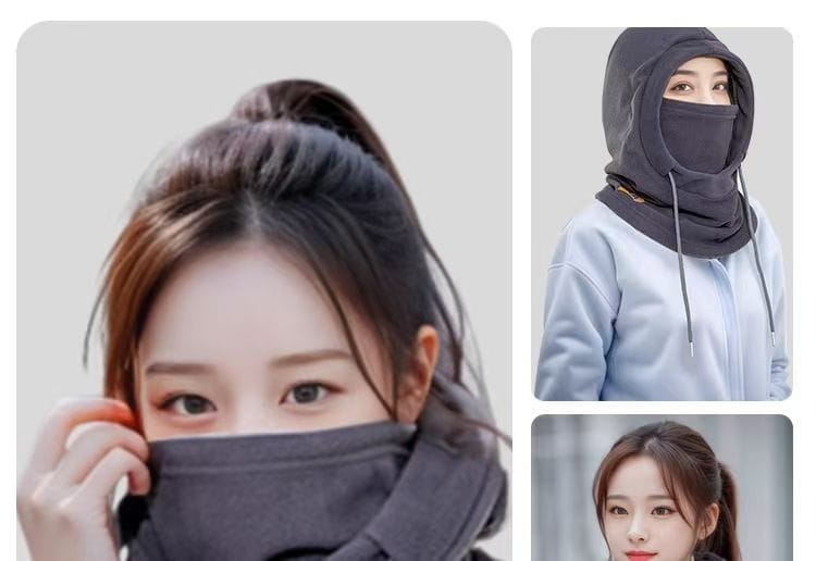 dark gray windproof fleece balaclava ski mask hat with a hooded face mask featuring adjustable drawstrings and a snug fit