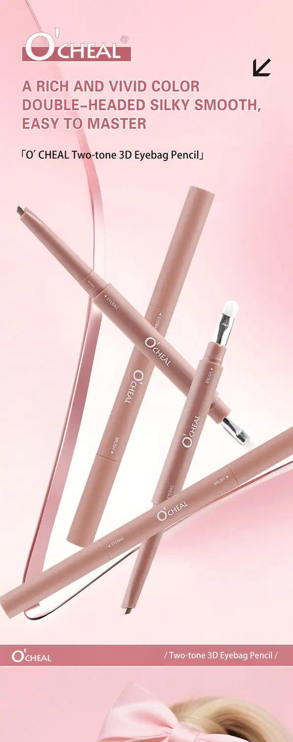 Ocheal rose gold dual ended eyeshadow and silkworm pen featuring a two tone 3d eyebag pencil with a sleek metallic finish.