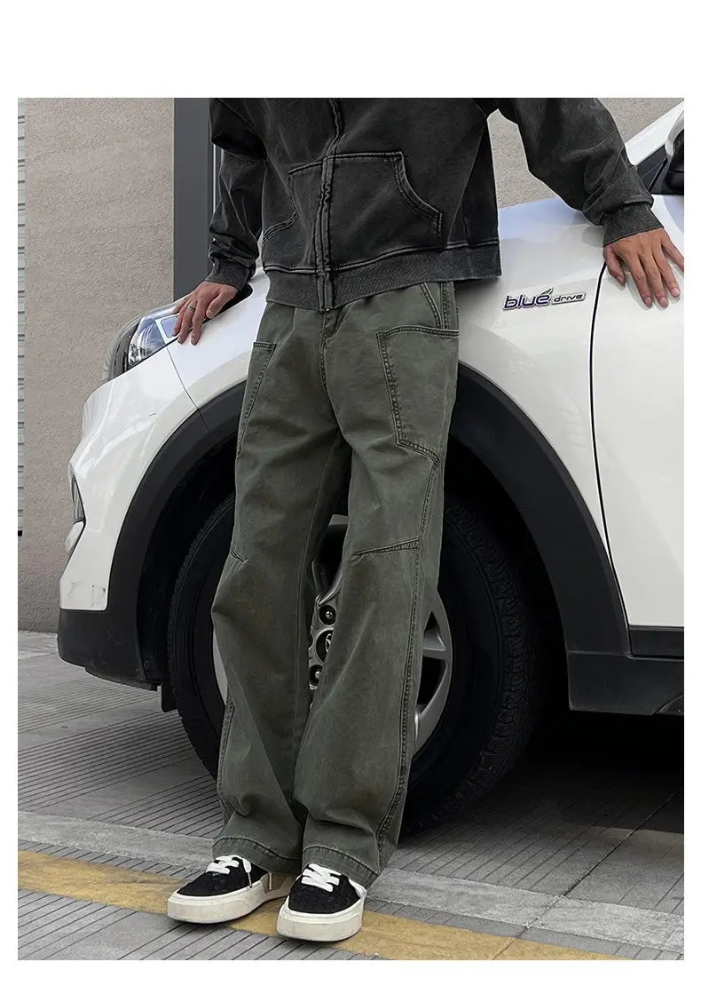 olive green cargo pants mens cotton workwear with multiple pockets and a relaxed fit for durability and comfort.
