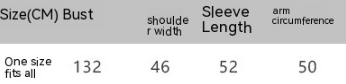 Size chart for retro artistic plus size dark gray denim tunic dress showing bust shoulder width sleeve length and arm circumference measurements in centimeters.