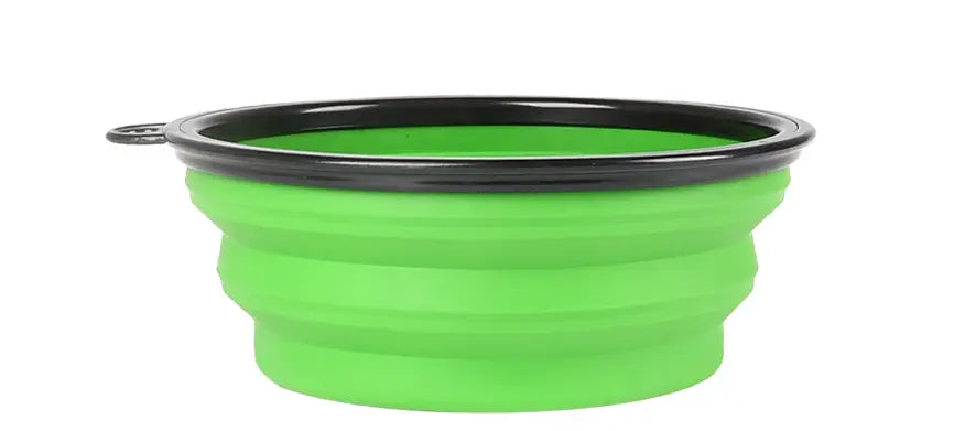 Bol pour animaux de compagnie en silicone rabattable vert vif, avec bord noir et poignée, adapté au lot de 4 bols pliables en silicone Slow Food Pet Bowl Collapsible.