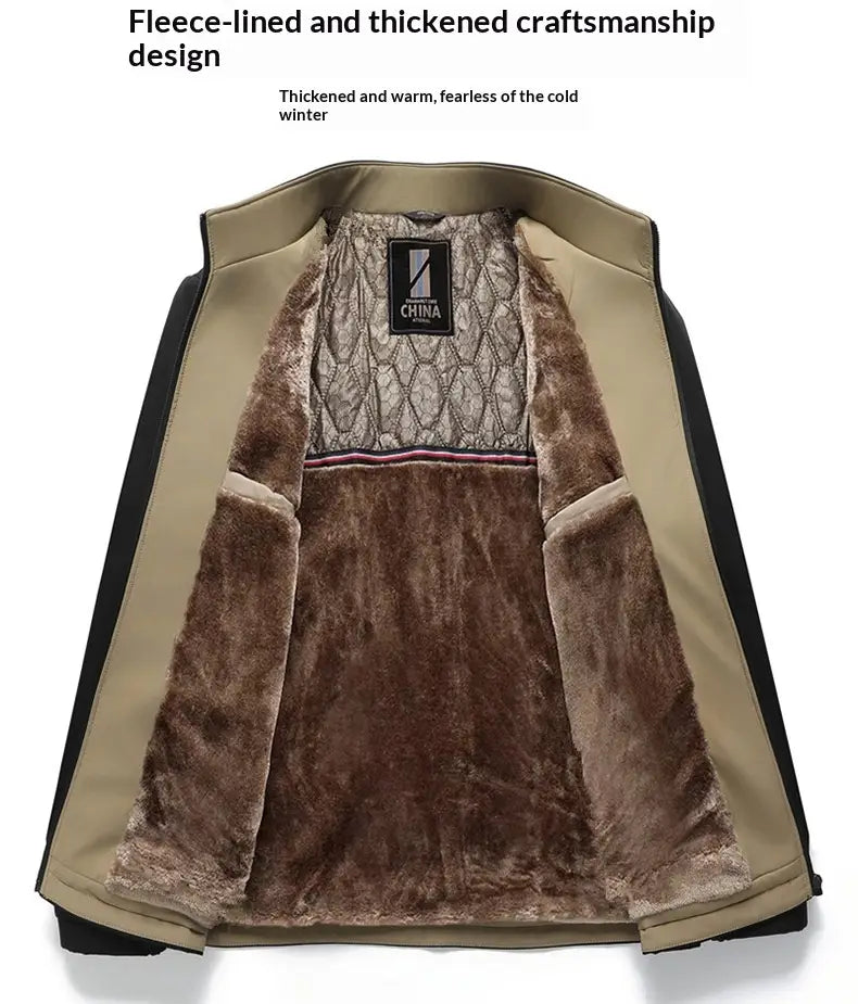 Beige and black fleece lined winter vest with quilted inner lining designed for men in business casual style