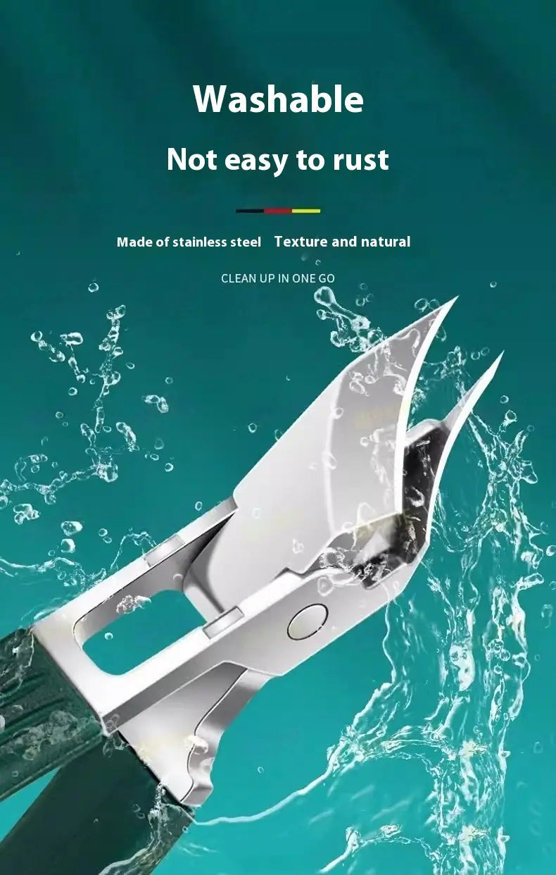 Silver stainless steel Bevel nail clipper with a sleek modern design and textured grip from the 3 piece anti splash set.