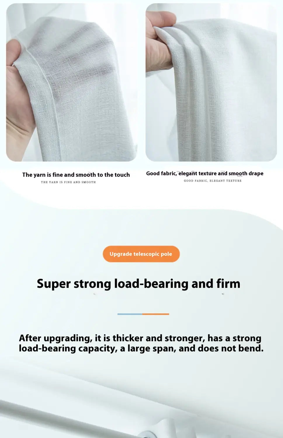Textured sunscreen linen curtains in white feature fine smooth fabric with delicate texture and elegant drape for home use.