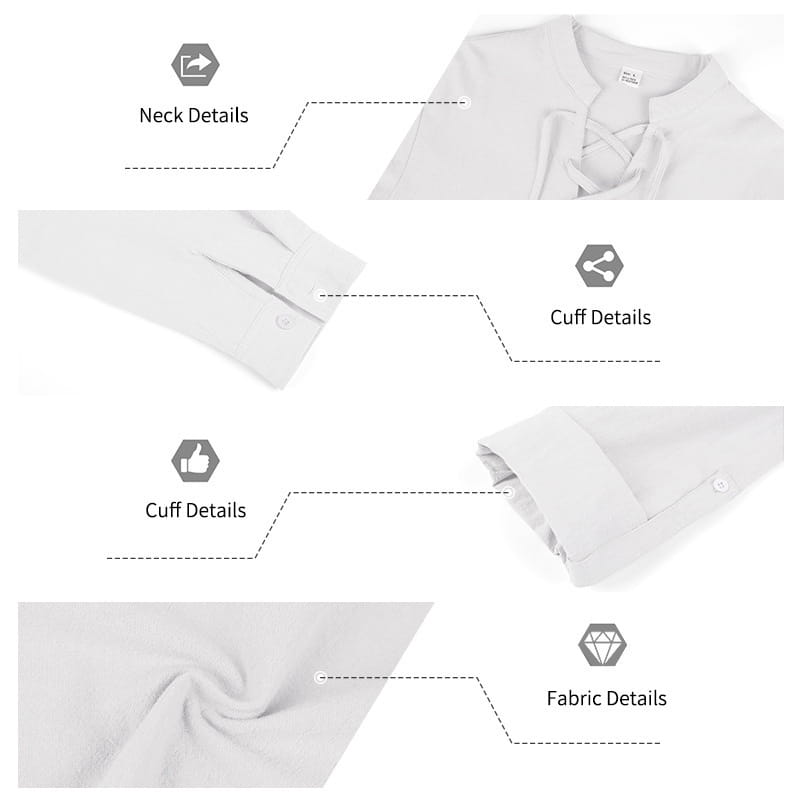 Camisa tipo henley de lino para hombre de manga larga, con cuello con cordones y puños abotonados, diseñada para mangas arremangables.