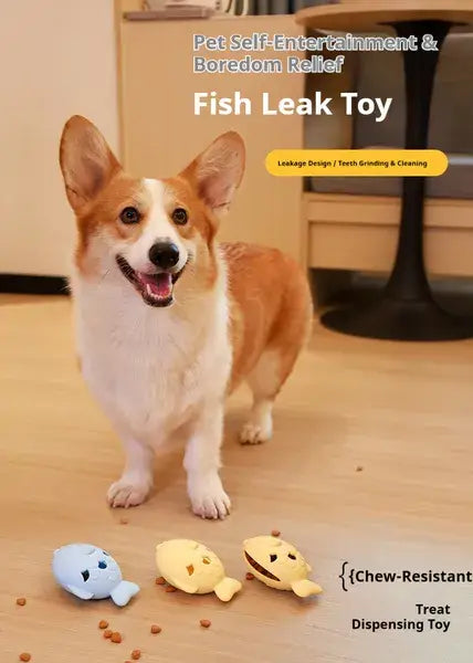 Fish Dog Treat Dispenser Silicone Slow Feeder Toy