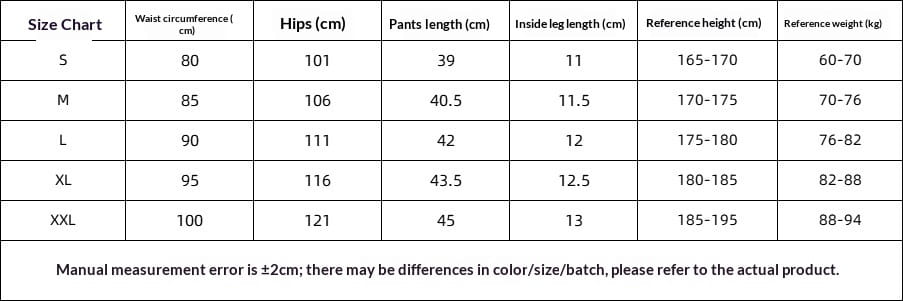 Size chart for men corduroy beach shorts casual mid rise showing measurements in cm for sizes s to xxl.