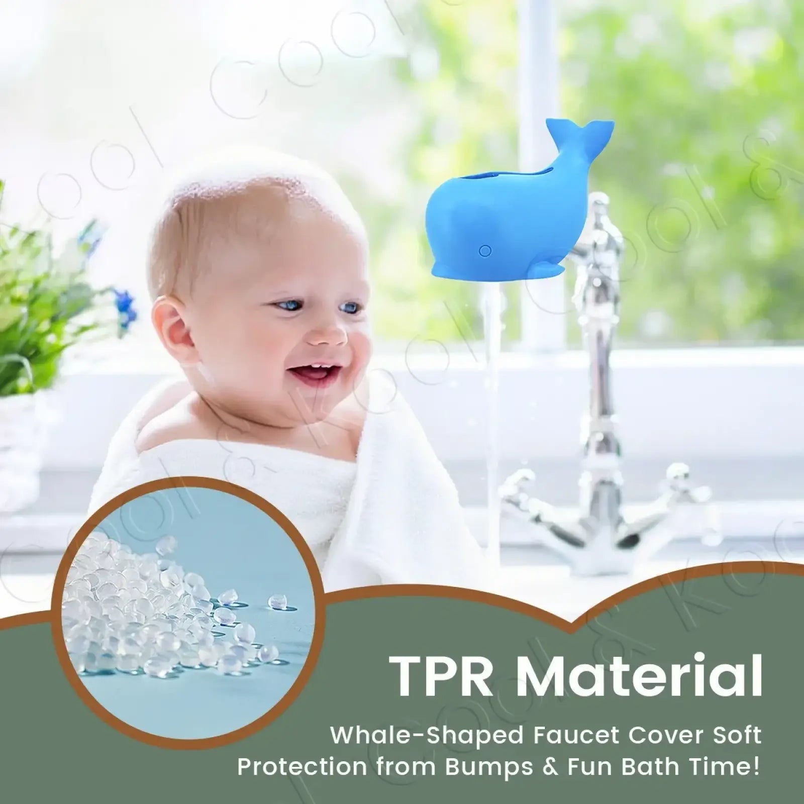 Blue whale-shaped baby bath faucet cover made of soft tpr silicone whale protector for safety and comfort