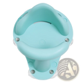 A light blue silicone baby bath seat with suction cups and a curved backrest for anti slip safety