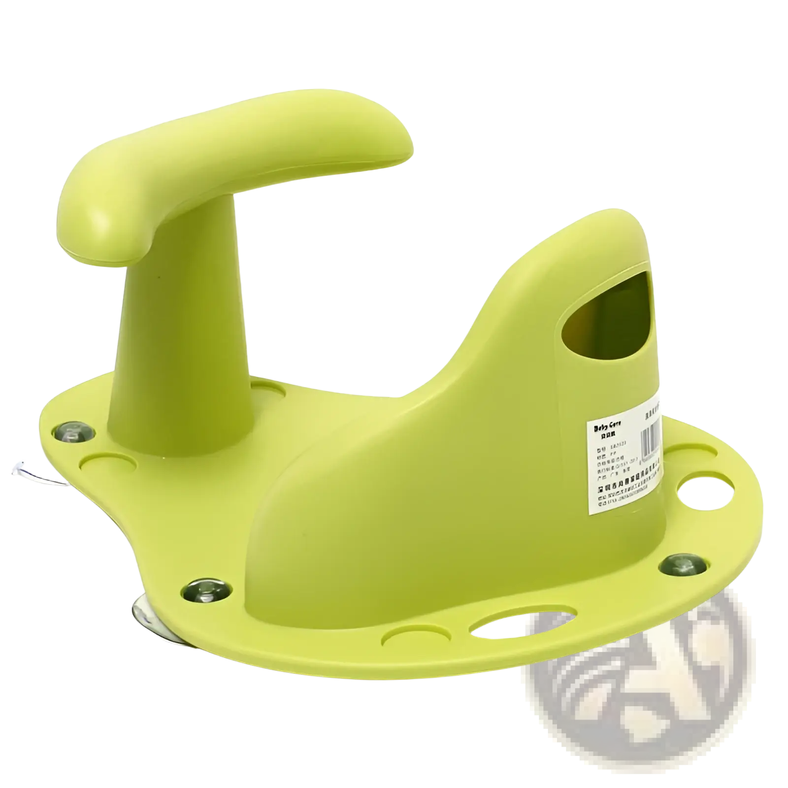 Lime green plastic baby bath seat with suction cups handle designed for anti slip safety during bathing