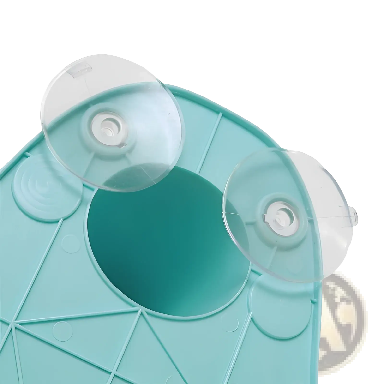 Teal silicone baby bath seat anti slip safety chair mat with clear suction cups and geometric pattern