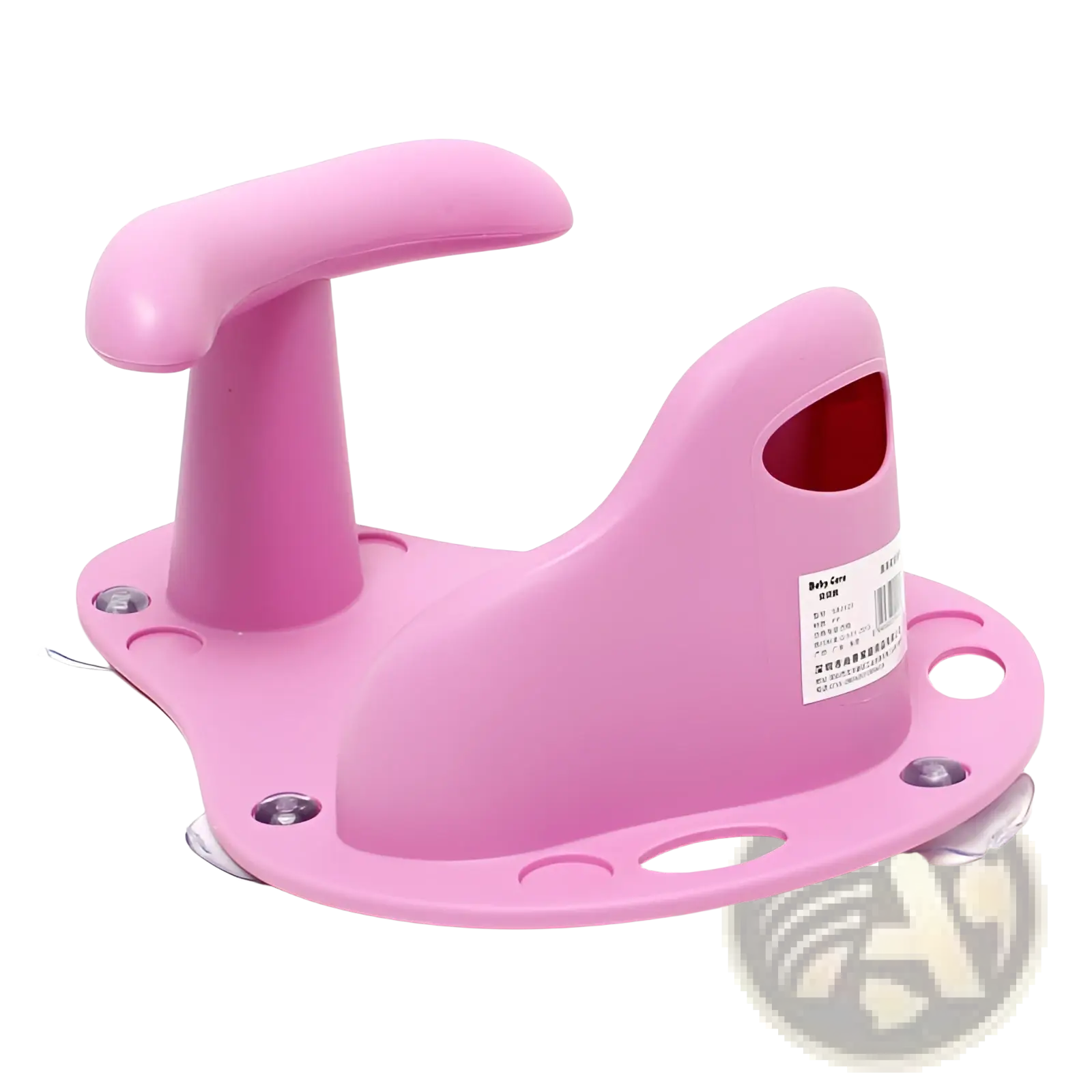 Pink plastic baby potty training seat with handle and suction cups for anti slip safety bath chair use