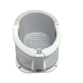 White plastic baby bath seat mat with integrated handle and perforated bottom for safe unisex bath time use