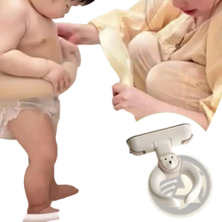 Light gray plastic baby bath standing support with bear face safety clip and suction cup for secure bathing