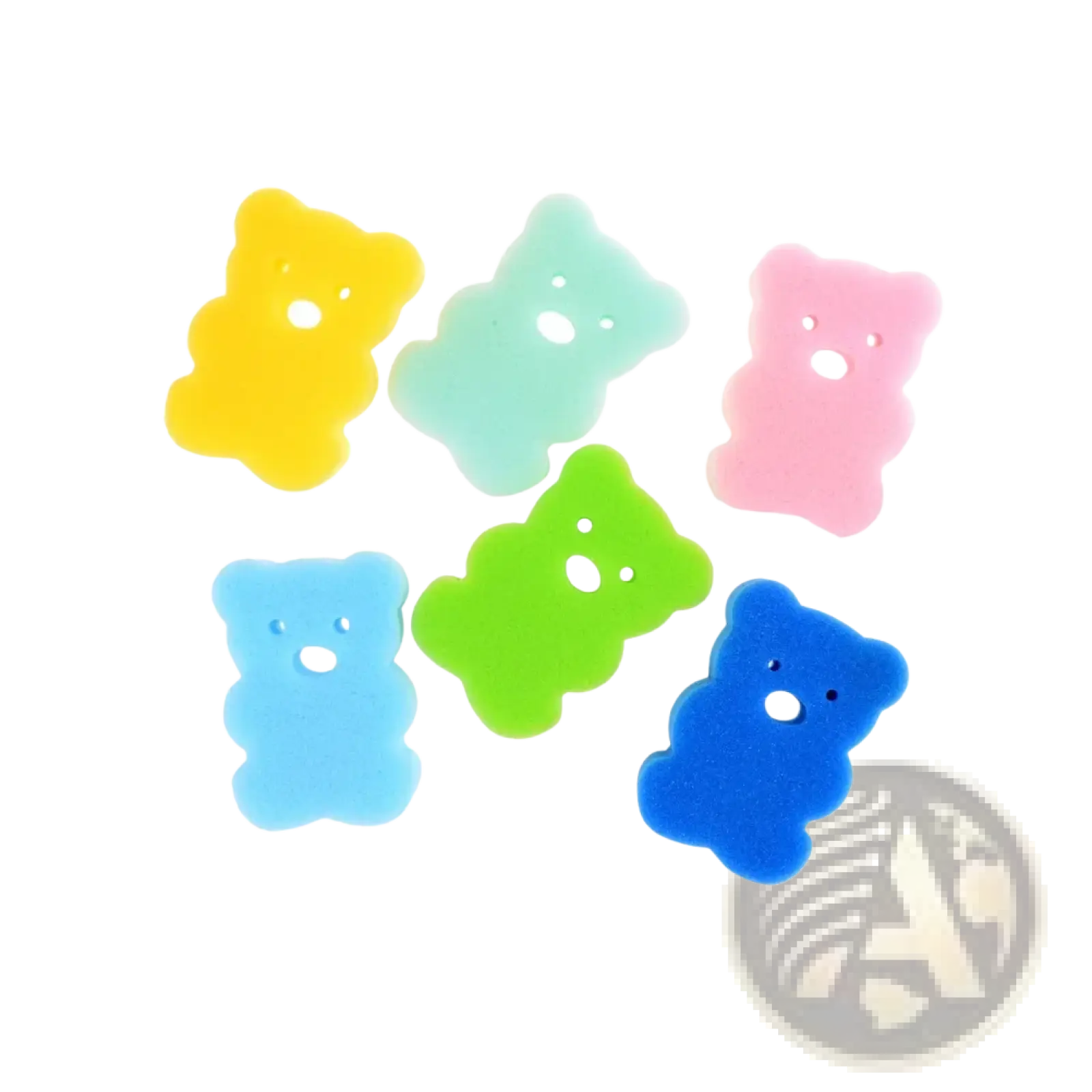 Colorful silicone bear-shaped baby bear bath sponges in yellow light blue pink green and dark blue soft foam shower brushes