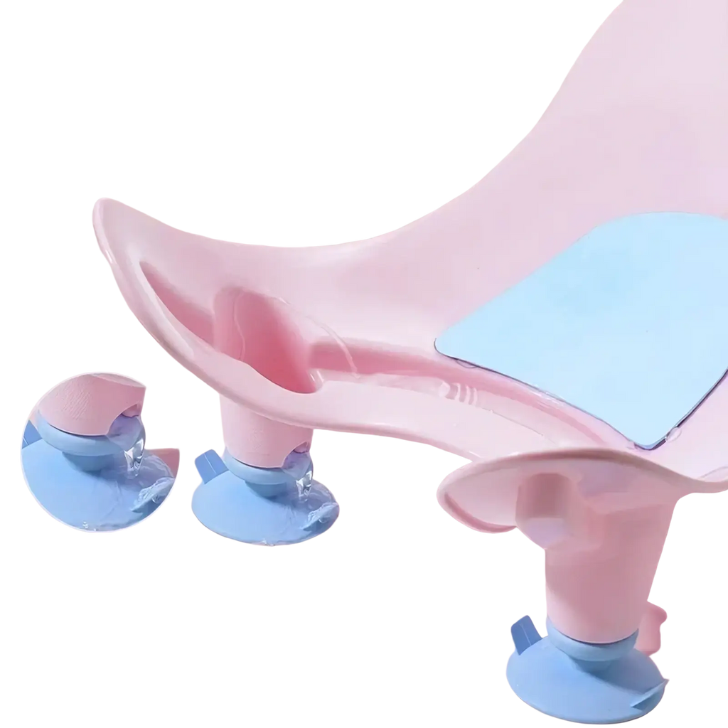 Baby bum washer newborn bottom cleaning basin with pink and light blue plastic bath seat and suction cups for stability