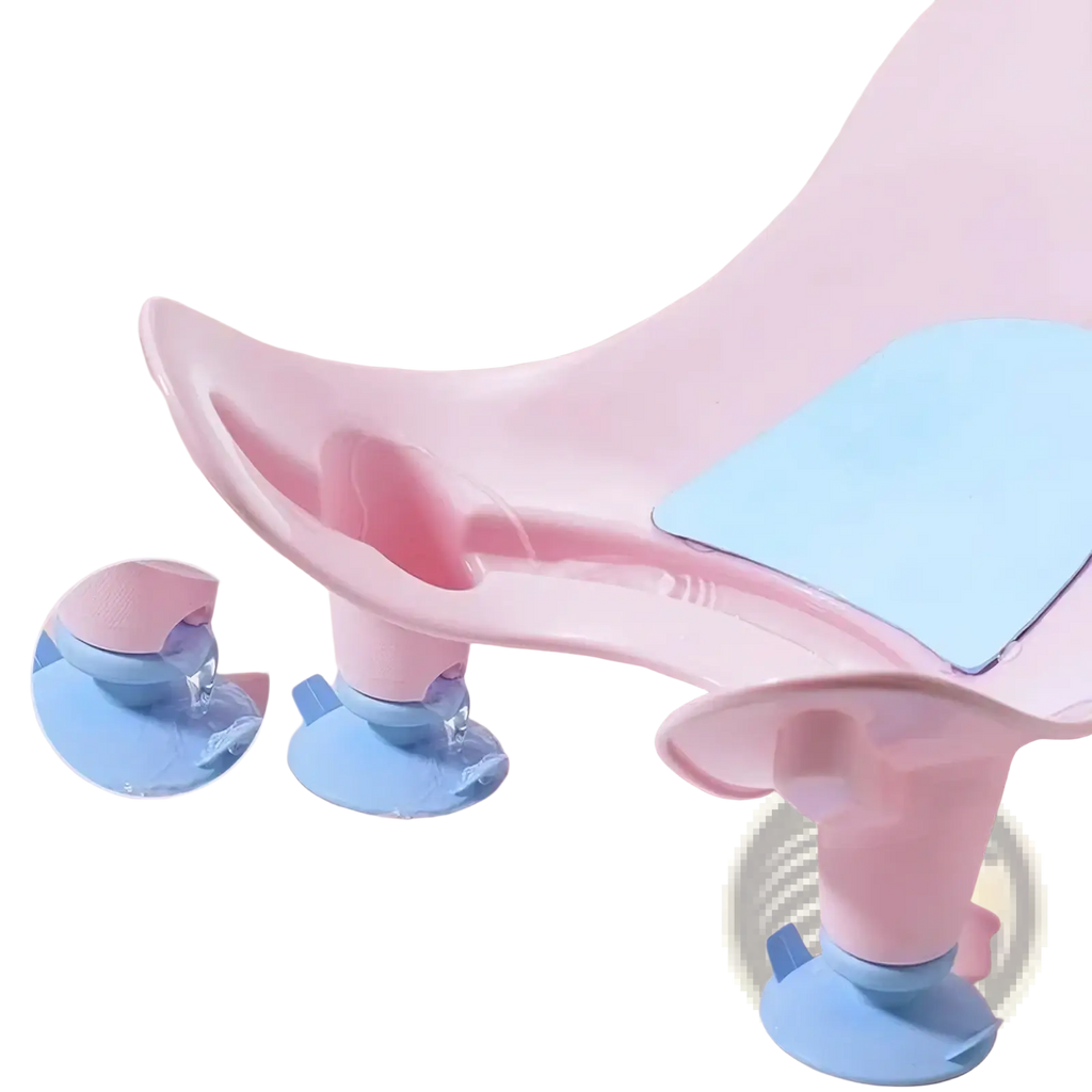 Baby bum washer newborn bottom cleaning basin with pink and light blue plastic bath seat and suction cups for stability