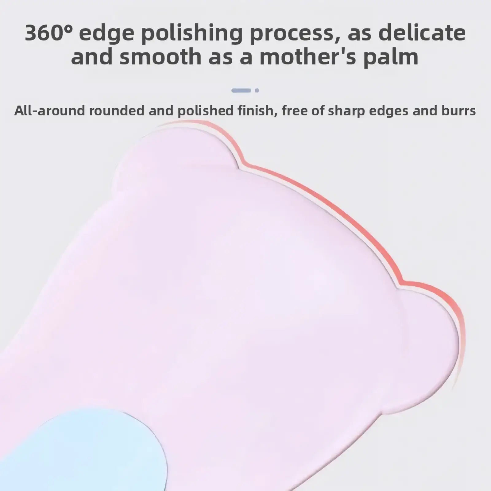 A soft pink bear-shaped silicone baby butt washing basin with a smooth rounded edge finish for infant bath support