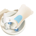 White bear-shaped baby buttocks washing tub with light blue accents and suction cup attachments for bath safety