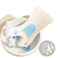 White bear-shaped baby buttocks washing tub with light blue accents and suction cup attachments for bath safety