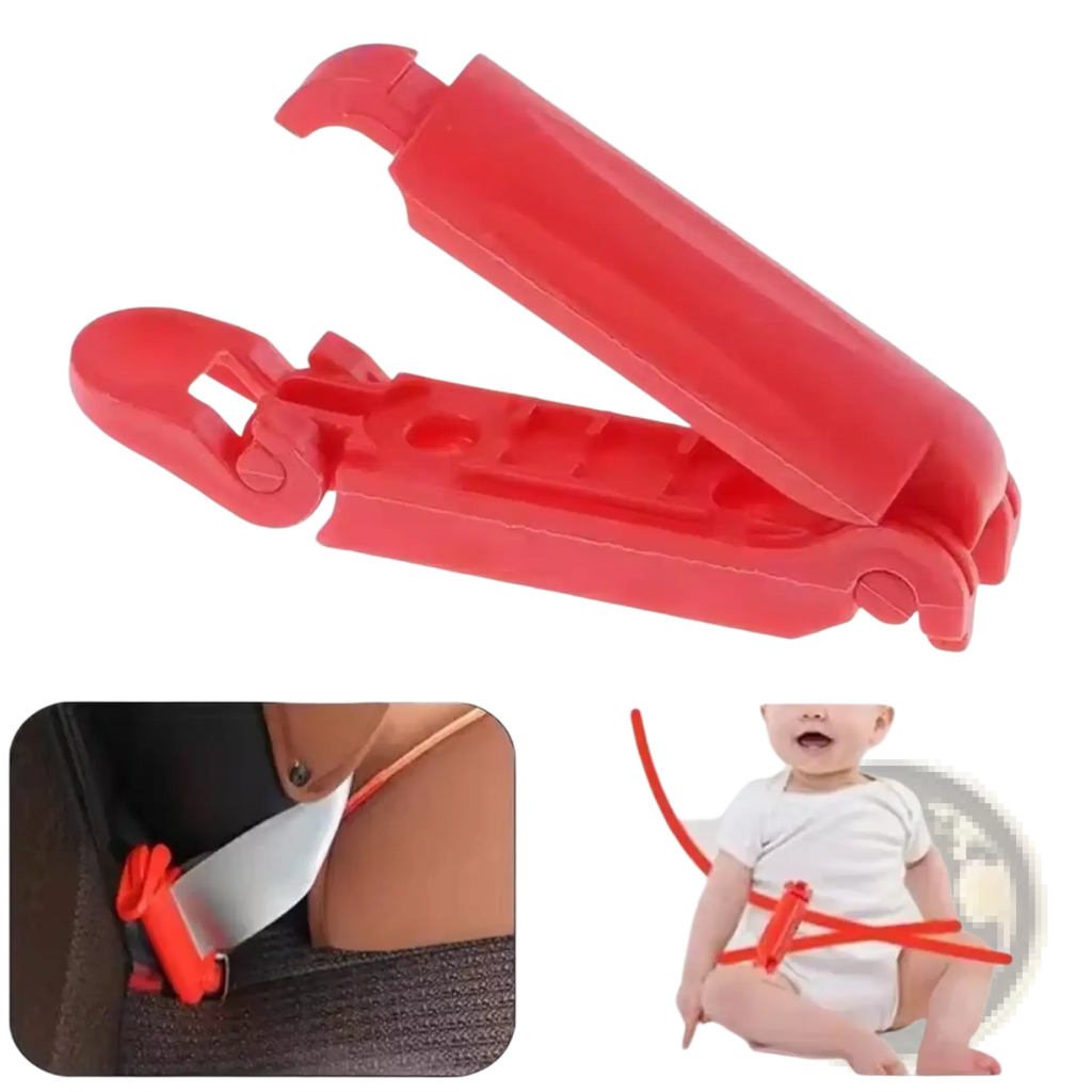 Red plastic baby car seat belt clip anti-skid lock designed for enhanced safety and secure fit in child car seats