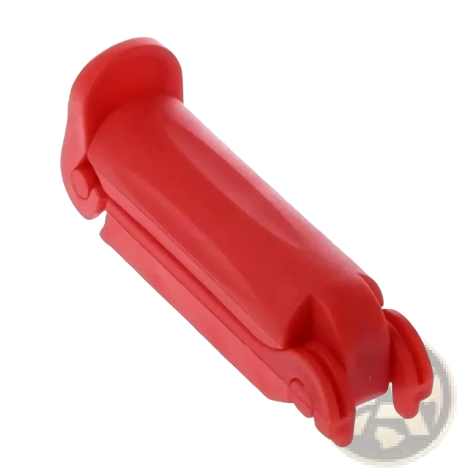 Red plastic car-shaped clip for baby car seat belt anti-skid lock ensuring secure buckle hold