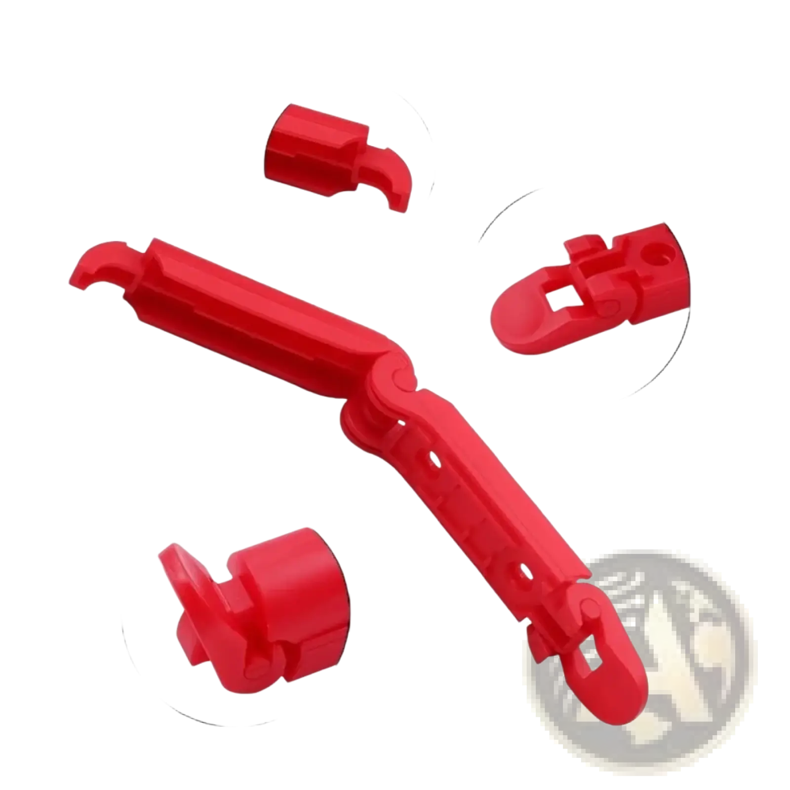 Red plastic baby car seat belt clip anti-skid lock with foldable tire inflator design and integrated valve stem cap