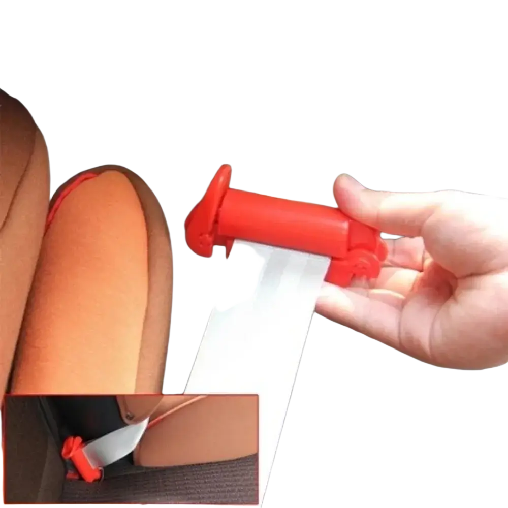Red plastic baby car seat belt clip anti-skid lock designed for enhanced car safety and secure fastening