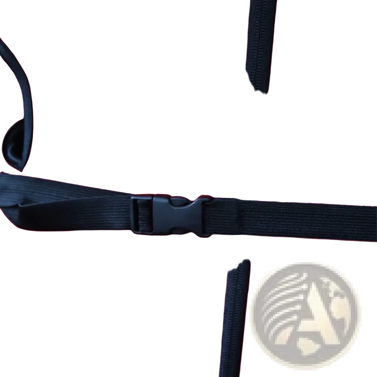 Red fabric baby car seat head support strap with black adjustable length strap for sleep positioner use