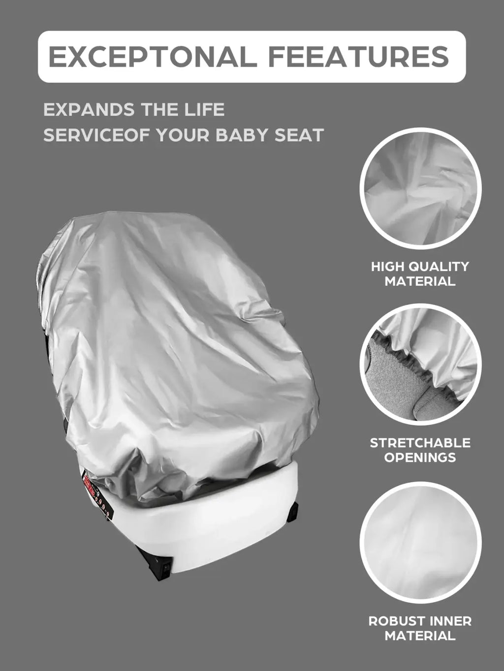 Silver stretchable high-quality fabric baby car seat sun shade cover with uv protection to extend seat life