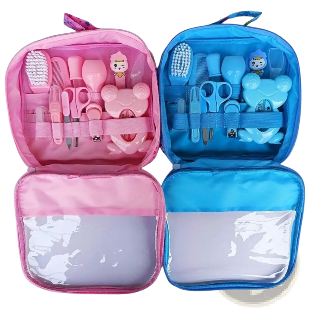 Baby care kit 13piece newborn grooming set with pink and blue tools and plush bear-shaped nail clipper for infants