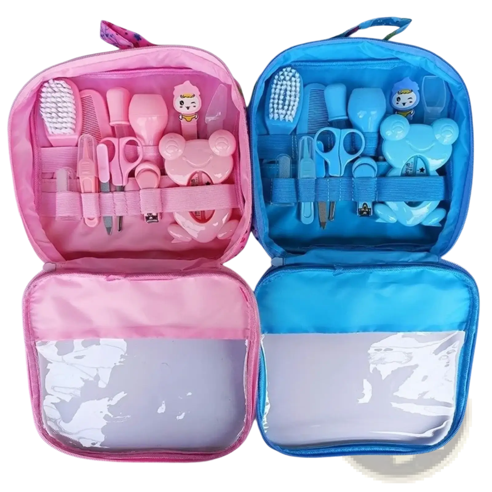 Baby care kit 13piece newborn grooming set with pink and blue tools and plush bear-shaped nail clipper for infants