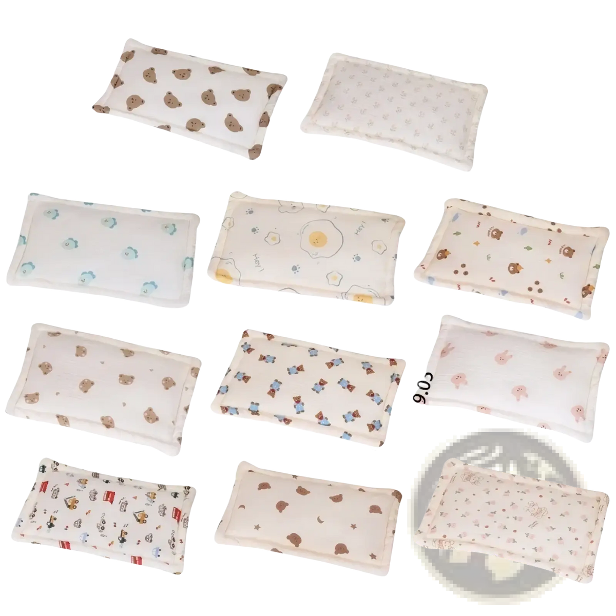 Rectangular baby cotton pillow cooling pads with breathable soft plush fabric and pastel cartoon patterns for infant sleep support