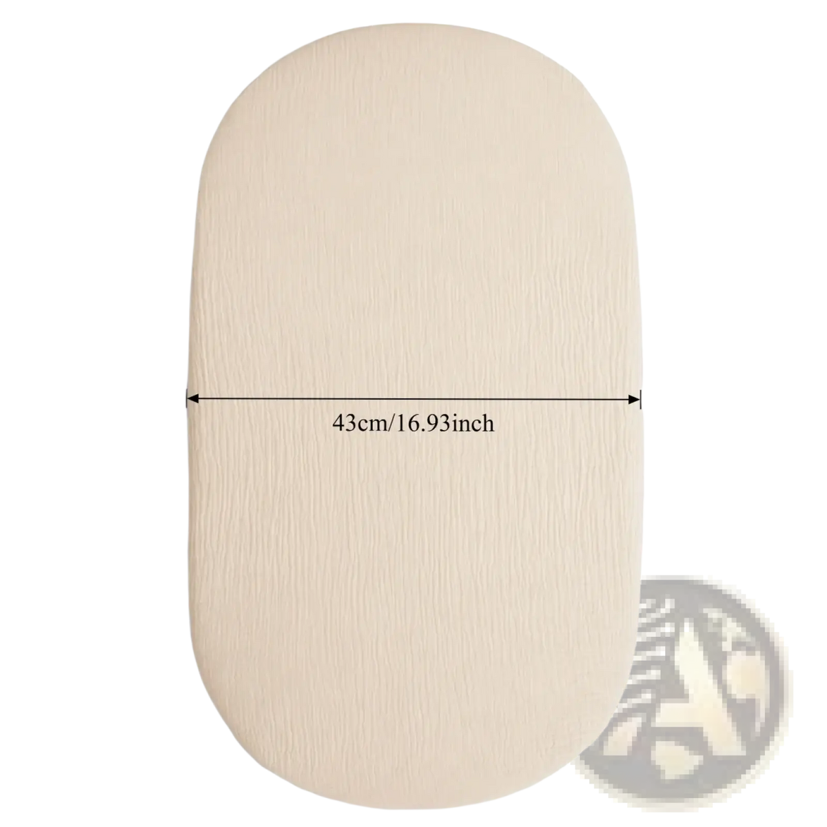 Beige breathable fitted baby crib mattress cover with a subtle textured oval-shaped surface for comfort
