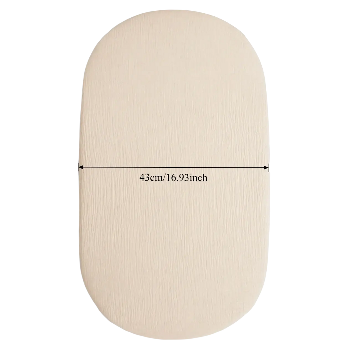Beige breathable fitted baby crib mattress cover with a subtle textured oval-shaped surface for comfort