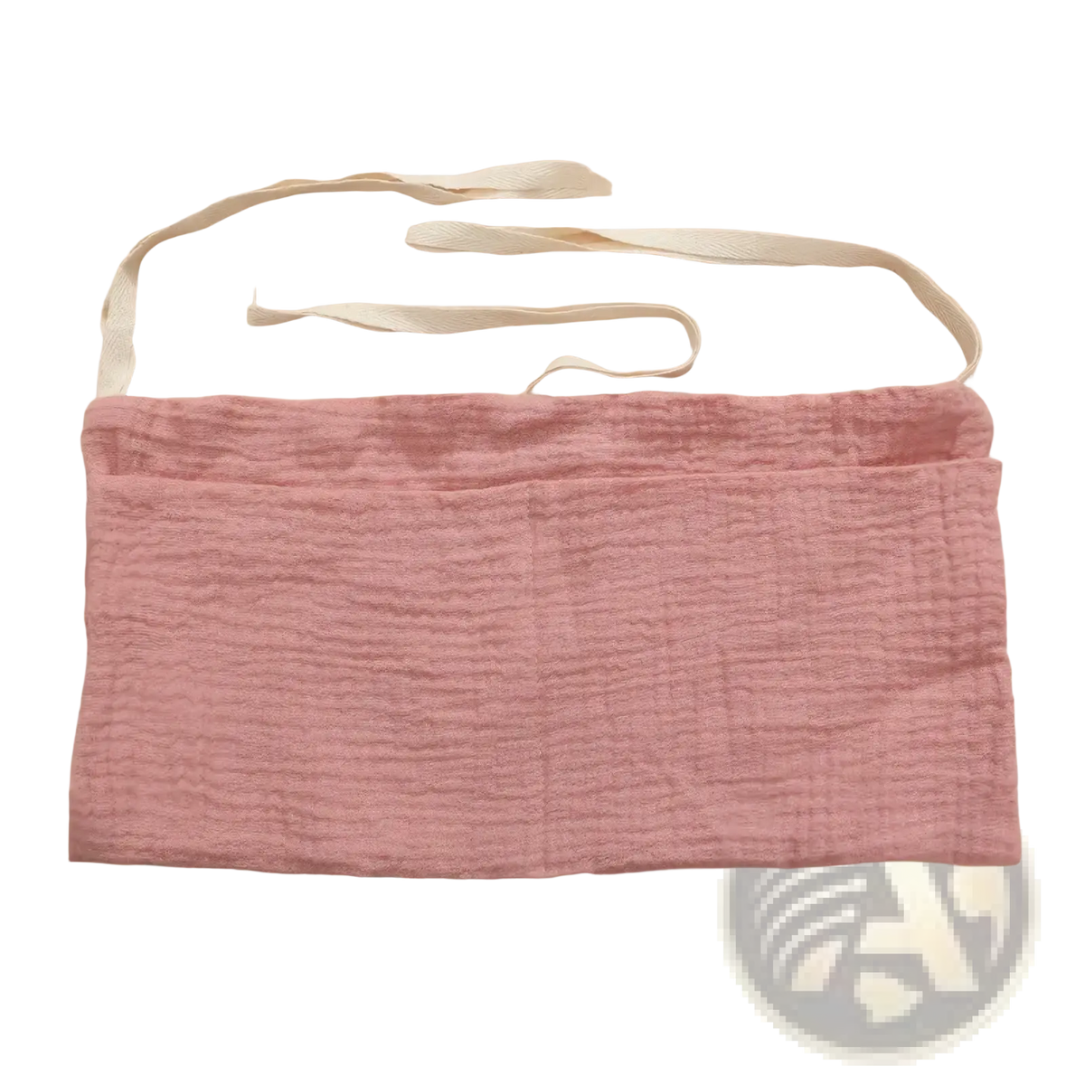 Baby crib storage bag cotton bedside organizer in soft pink textured fabric with white adjustable straps