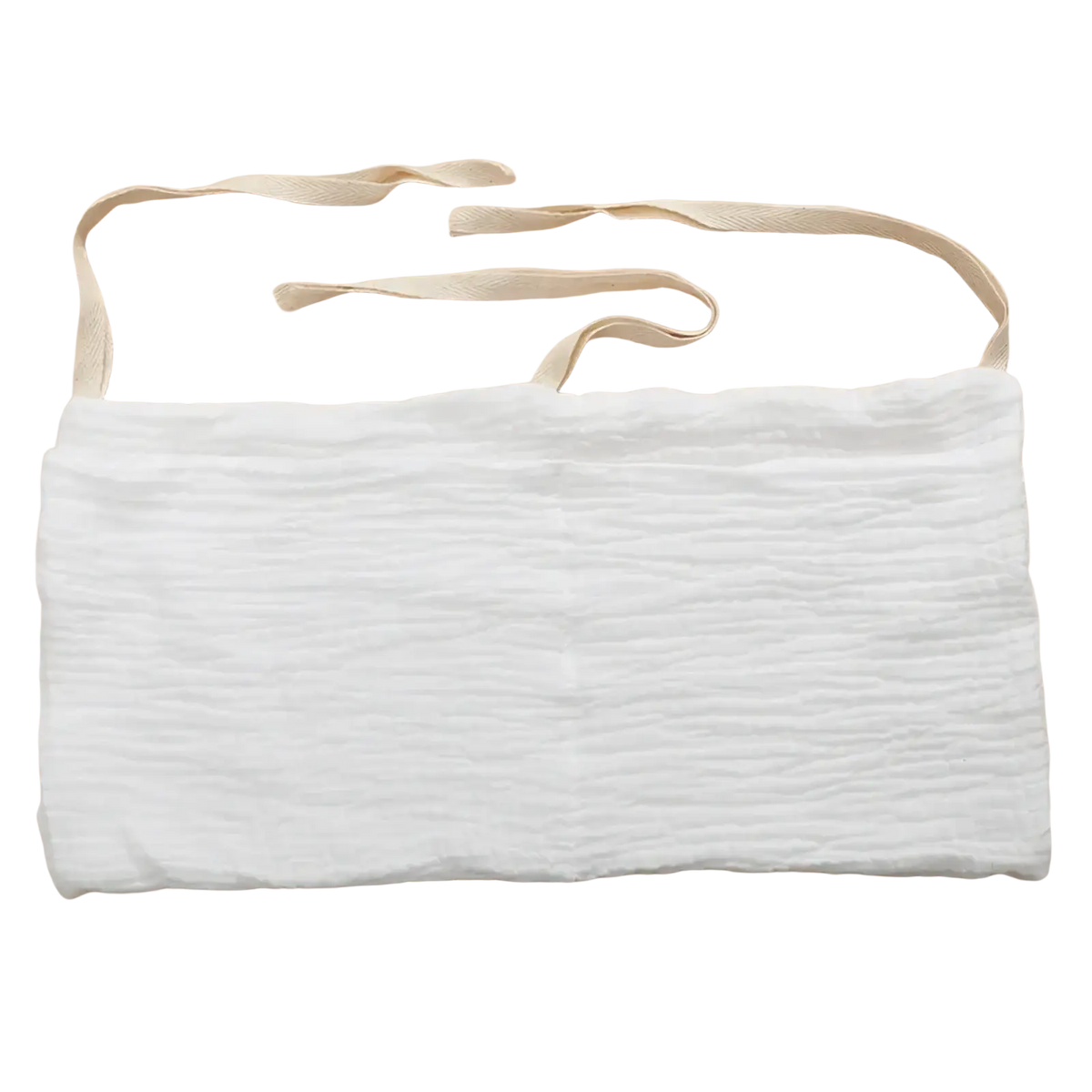 White textured cotton bandeau top with beige adjustable straps shown from the back for baby crib storage bag organizer