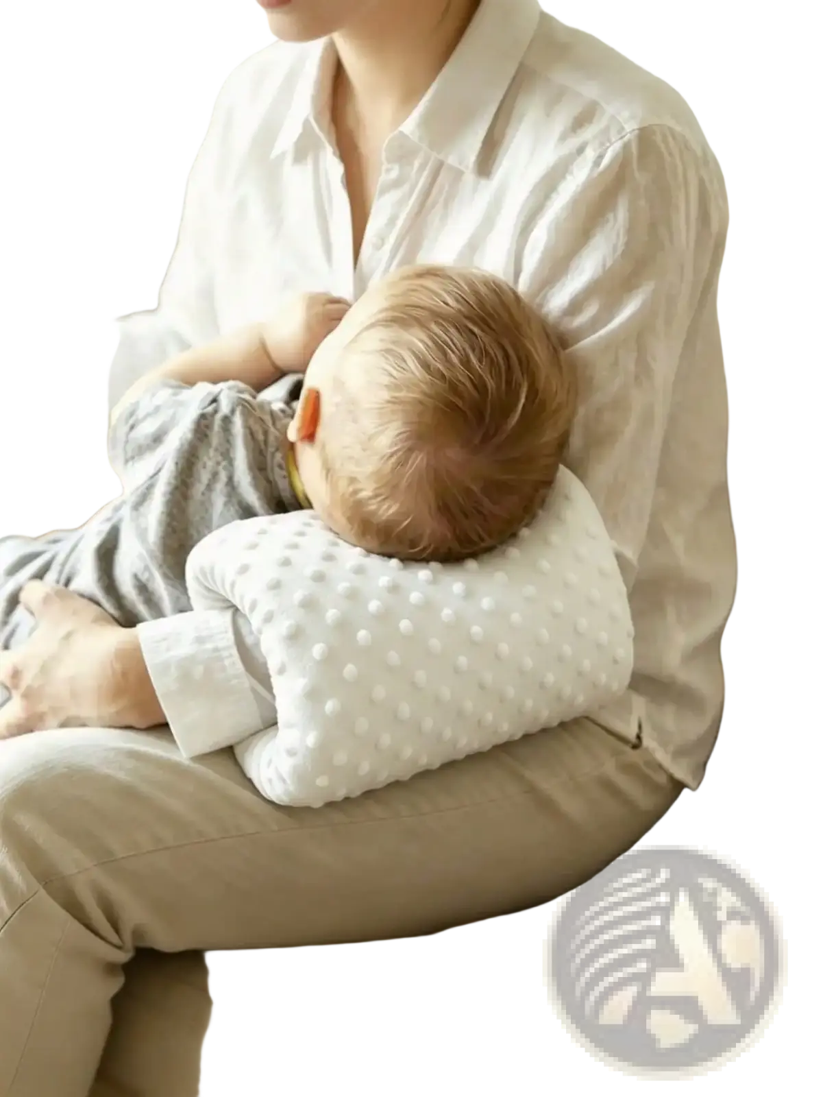 White textured baby feeding arm pillow with soft raised dot pattern for nursing support cushion