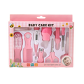 Pink baby grooming kit 10-in-1 set with soft silicone and plastic tools for newborn hygiene and care