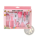 Pink baby grooming kit 10-in-1 set with soft silicone and plastic tools for newborn hygiene and care