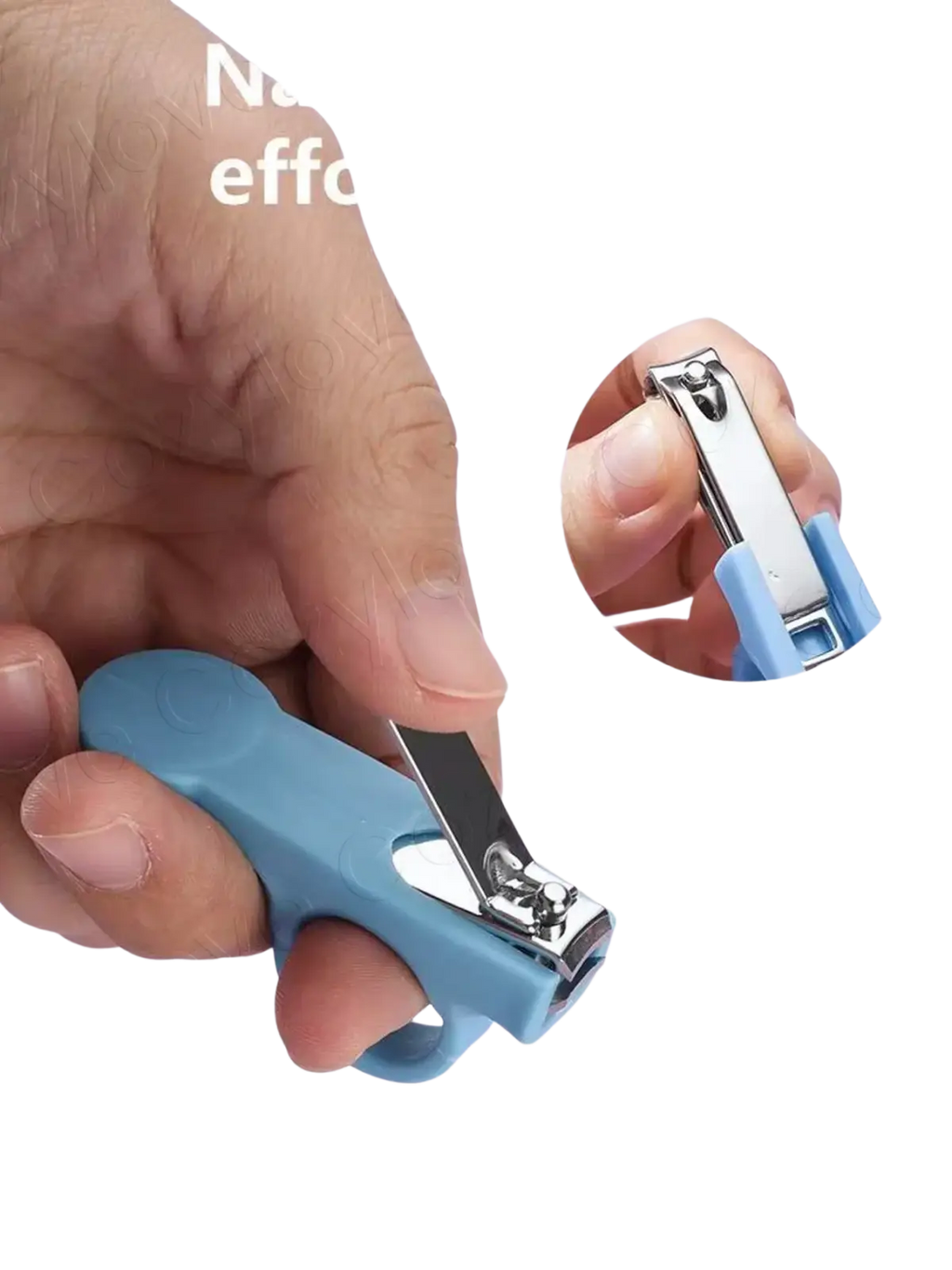 Blue ergonomic nail clippers with stainless steel blade and finger-friendly handle in baby grooming kit bpa free care set