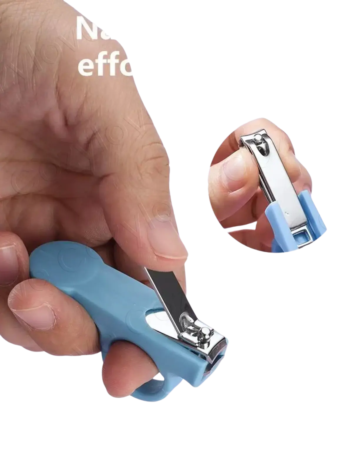 Blue ergonomic nail clippers with stainless steel blade and finger-friendly handle in baby grooming kit bpa free care set